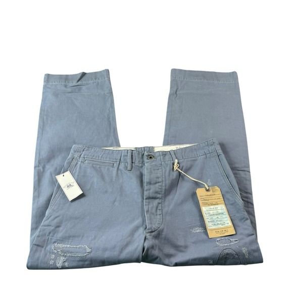 RRL Other - RRL Military Blue Field Button Fly Distressed Men's Chino Size 32x30 NWT 400$